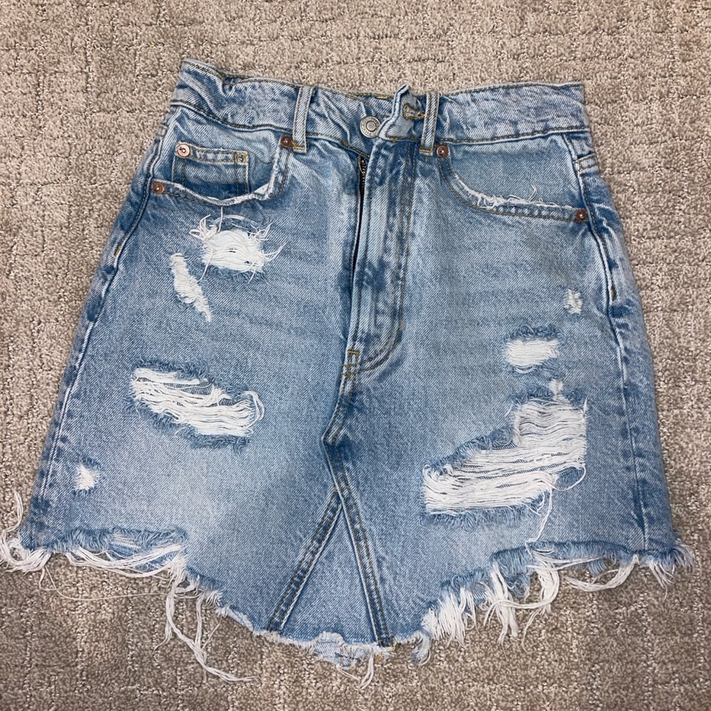 Anthropologie Blue Distressed Mini Skirt